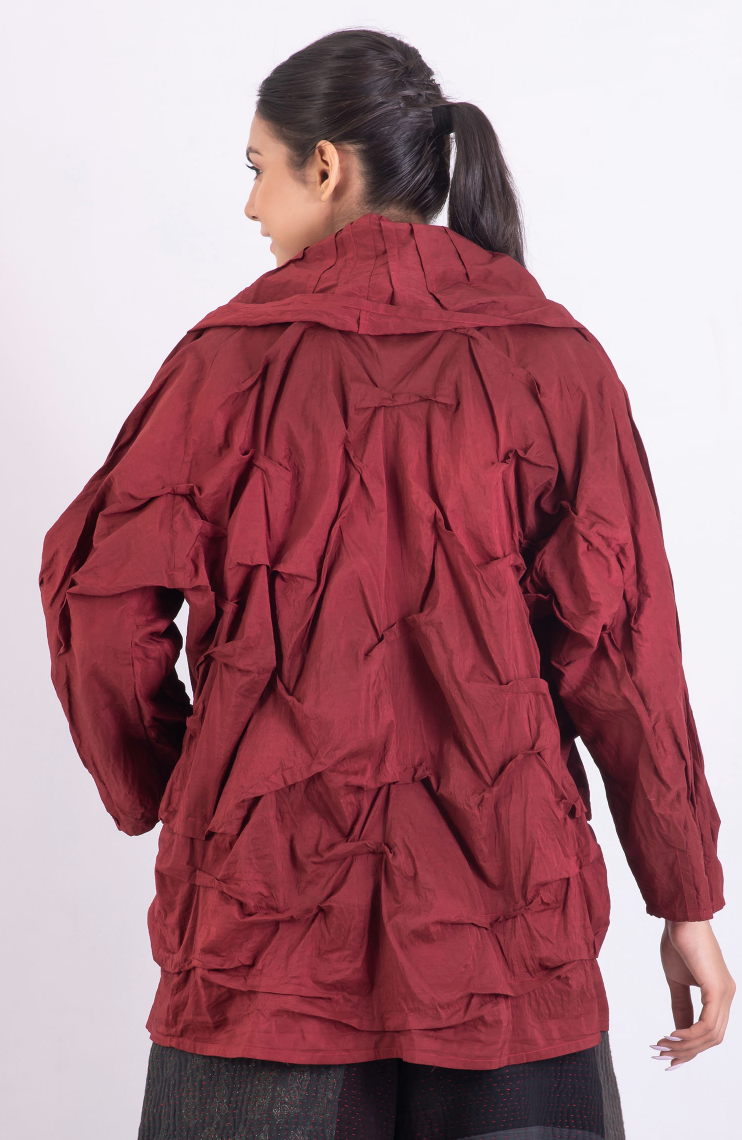 Dyed Cotton Silk Heavy Voile Wavy Tuck Brick Cocoon Jacket – Betsy