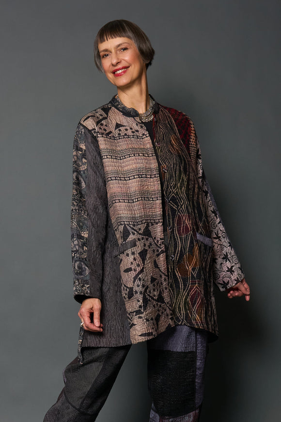 JACQUARD SILK KANTHA KAFTAN JACKET MEDIUM
