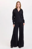 Carola Side-Tiered Wide-Leg Fleece Pant