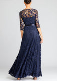 Long Navy Pintuck Lace Dress