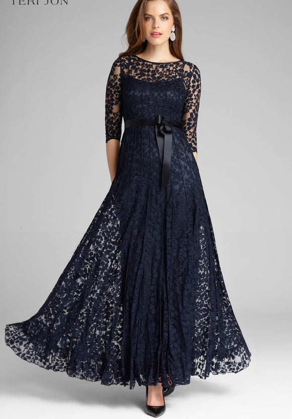 pintuck lace dress Long Navy Pintuck Lace Dress – Betsy Jenney