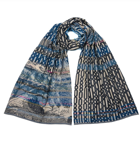 Black Indigo Chambray Off White Scarf