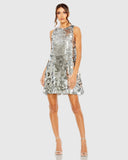 Sleeveless Paillette Sequin Trapeze Mini Dress