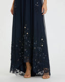 High Neck Floral Embellished Trapeze Gown