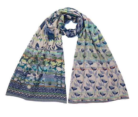 Navy Blue Green Off White Chambray Sage