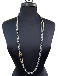 Infinity Necklace Silver Links with 2 Gold Safety Pins