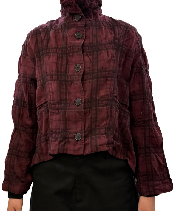 PLAID CROP MOCK JACKET