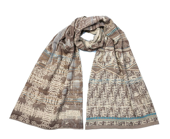 Taupe Clay Beige Blue Accents
