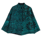 Emerald Green Kantha Stand Collar Cropped Jacket