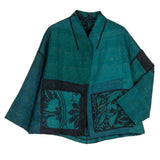 Emerald Green Kantha Stand Collar Cropped Jacket