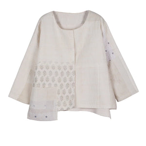 Frayed Patch Kantha A-Line Short Jacket