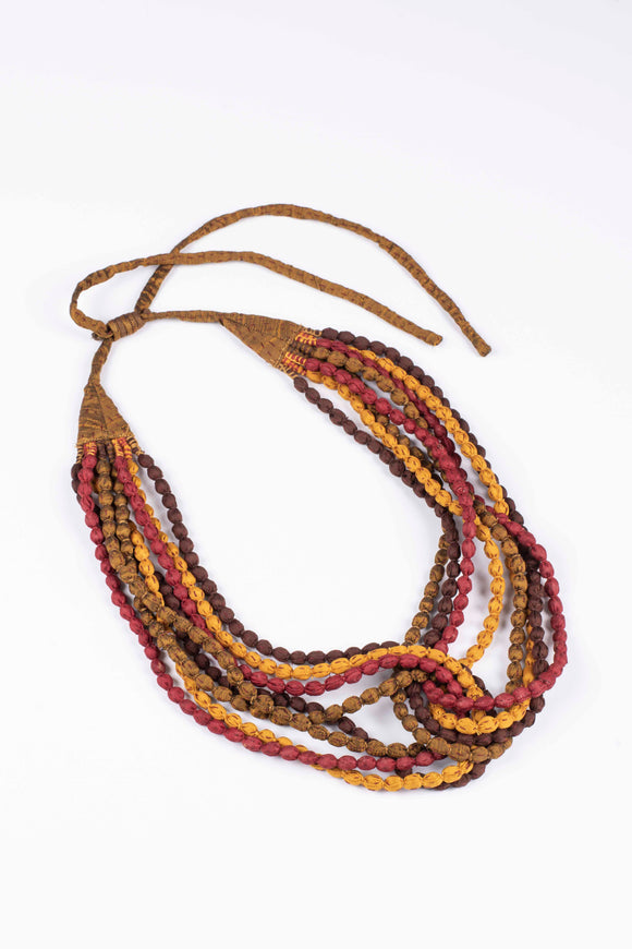 Vintage Silk Kantha Seed Necklace