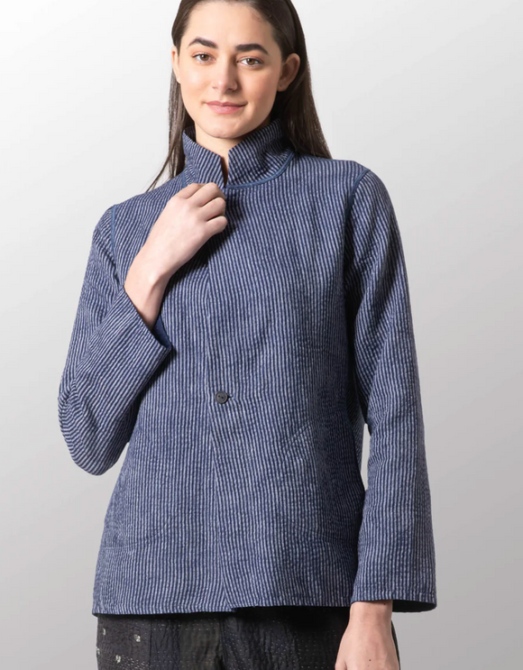 Handloom Pin Stripe Kantha Simple Jacket