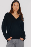 Saddle Shoulder Rib V Neck