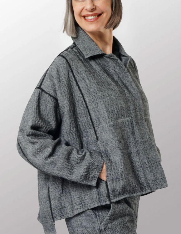 Denim Kantha Cropped Shirt Jacket