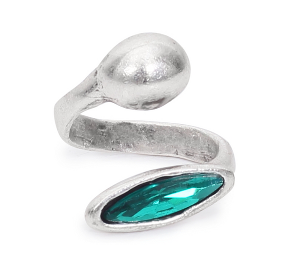 Handmade Green Crystal Brass Ring