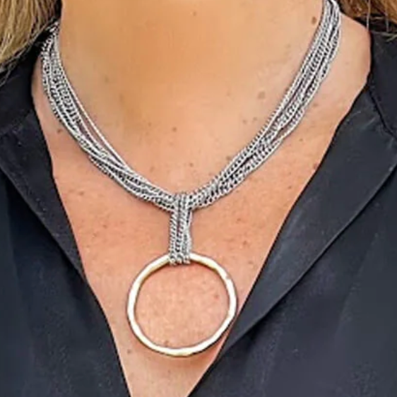 MULTI SILVER CHAIN CHOKER WITH GOLD RING