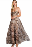 Taupe Print Chiffon Gown