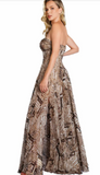 Taupe Print Chiffon Gown