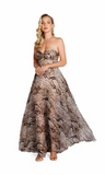 Taupe Print Chiffon Gown