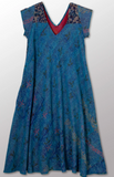 Vintage Silk Georgette Cotton Kantha Cap Sleeve Flare Dress
