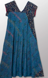 Vintage Silk Georgette Cotton Kantha Cap Sleeve Flare Dress