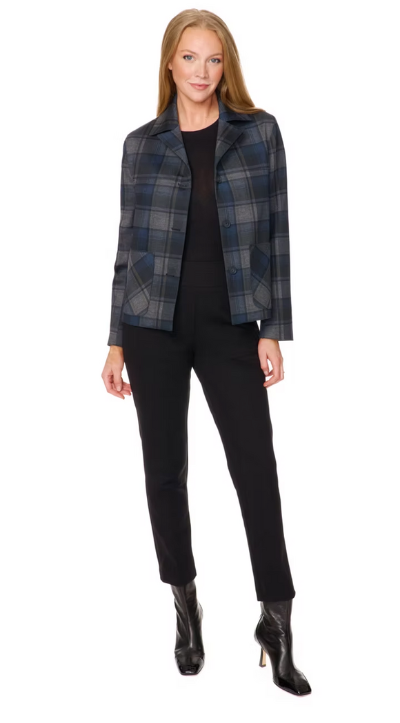 Crop Boxy Navy Plaid Jacket
