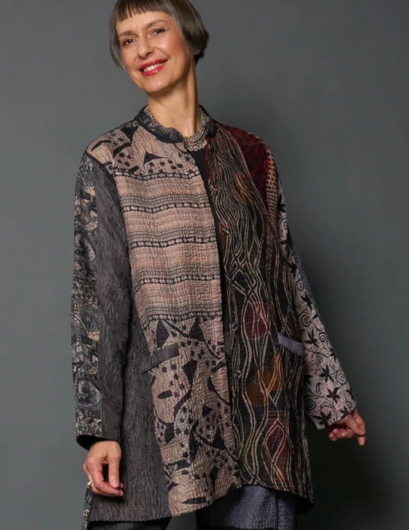 JACQUARD SILK KANTHA KAFTAN JACKET MEDIUM
