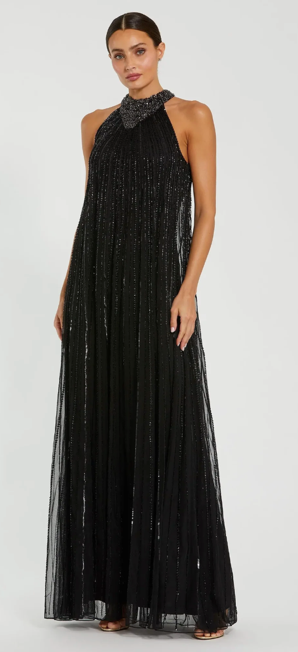 Black Halter Neck Full Drape Dress