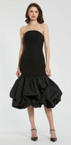 Crepe Strapless Midi Dress With Bubble Hem