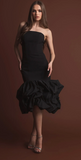 Crepe Strapless Midi Dress With Bubble Hem