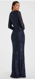 Long Sleeve Drape Front Gown