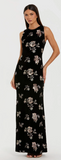 Black Multi Floral Sheath Gown