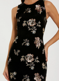 Black Multi Floral Sheath Gown