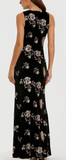 Black Multi Floral Sheath Gown