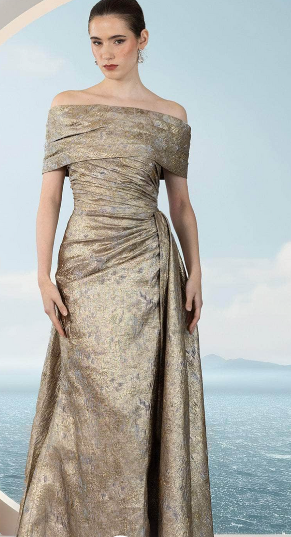 Long Strapless Gown With Infinity Scarf