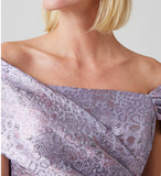 Metallic Jacquard Off The Shoulder Fit And Flare Dress