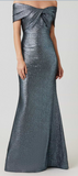 Metallic Jacquard Twist Bodice Off The Shoulder Gown