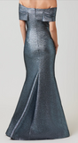 Metallic Jacquard Twist Bodice Off The Shoulder Gown