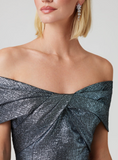 Metallic Jacquard Twist Bodice Off The Shoulder Gown