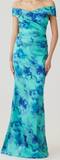 Stretch Gazar Floral Ruched Gown