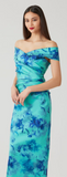 Stretch Gazar Floral Ruched Gown