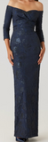 Jacquard Portrait Ruched Neck Gown
