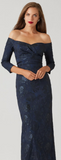 Jacquard Portrait Ruched Neck Gown
