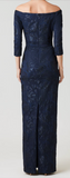 Jacquard Portrait Ruched Neck Gown