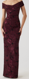 Floral Stretch Jacquard Off The Shoulder Ruched Gown