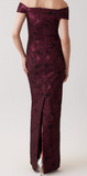 Floral Stretch Jacquard Off The Shoulder Ruched Gown