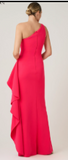 Crepe One Shoulder Side Drape Cascade Ruffle Gown