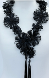 Chrysanthemum Flower Necklace | Handmade Recycled Ribbon Statement Jewelry