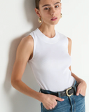Joan Sleeveless Mock Neck White Tank